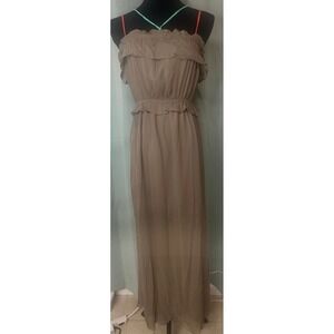 Hayden Los Angeles Mocha Ruffle Strapless Maxi Dress Size Small
